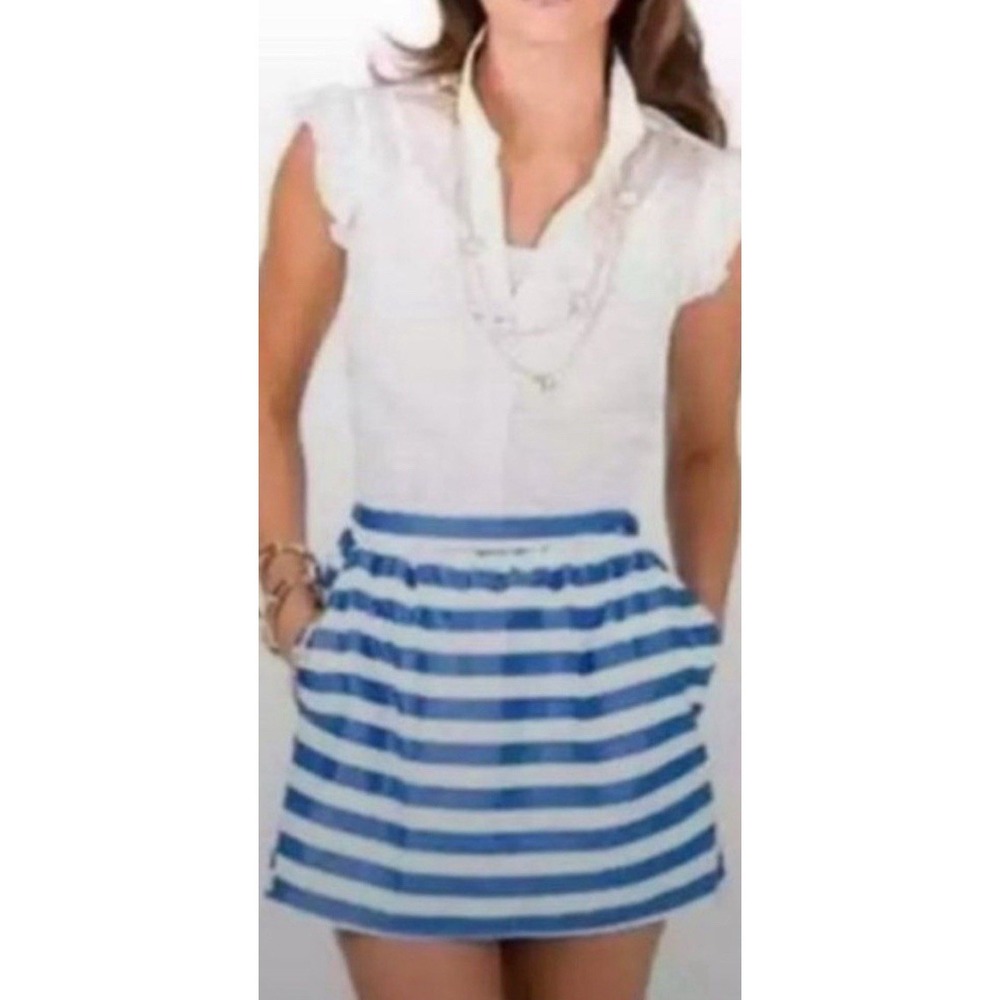 Lilly Pulitzer Mimosa Mini Skirt Blue White‎ Stripe Elastic Back Nautical Prep L